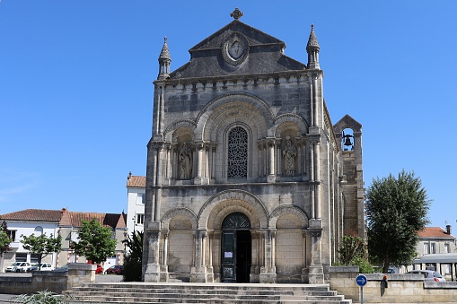 The church of Saint Cybard, neo-Romanesque style, seen from the outside, city of Angouleme, department of Charente, France