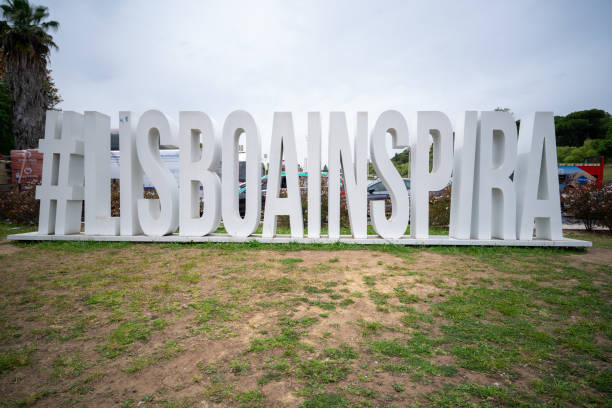 istock Monument white letters, # LISBOAINSPIRA in Lisbon. 1398502968