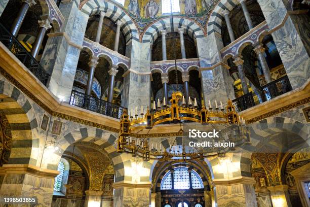 Barbarossa Chandelier In Aachen Cathedral Stock Photo - Download Image Now - Aachen, Chandelier, Church