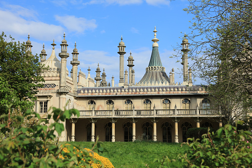 Brighton, the UK - April 05 2021:  Exterior Of Royal Pavilion Against Clear Sky, Brighton, United Kingdom.