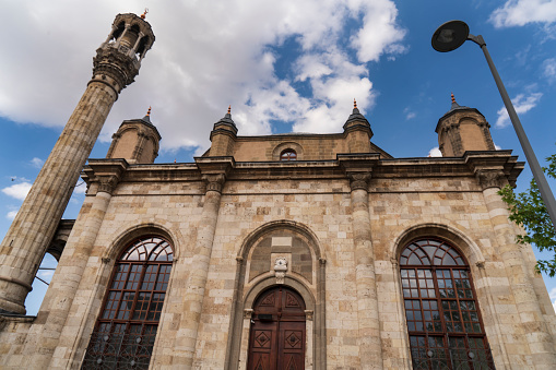 Konya, Turkey, May 12, 2022: Exterior view of ancient Aziziye Mosque, Traditional Ottoman architecture in Konya, Turkey.