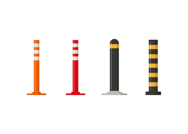 Vector illustration of Striped road plastic poles for road closure, flat vector illustration isolated.