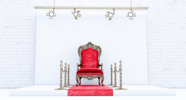 소프트 박스 라이트와 사진 스튜디오 흰색 배경, 안락 의자, 현대 인테리어 및 조명 장비를 갖춘 사진 스튜디오, - baroque style flash 뉴스 사진 이미지
