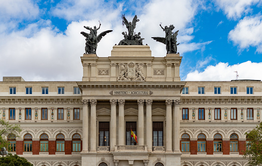 Madrid, Spain - April 23, 2022: A picture of the Palace of Fomento or Ministry of Agriculture building.