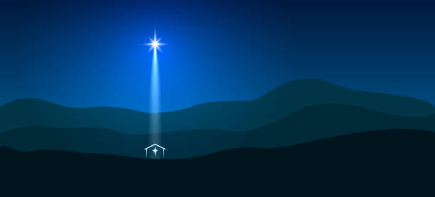 Star of Bethlehem. Dark blue night background. Star of Bethlehem. Dark blue night background. nativity scene stock illustrations