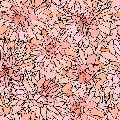 Pink blossoming japonica kerria. Vintage pattern with pink flowers.