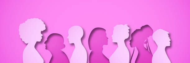 istock Pink women people group paper cut illustration 1398519725