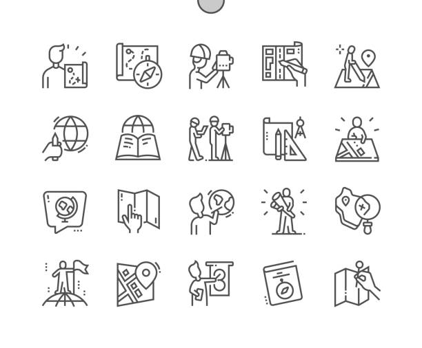 Cartographer. Map and compass. Atlas book. Geography. Pixel Perfect Vector Thin Line Icons. Simple Minimal Pictogram Cartographer. Map and compass. Atlas book. Geography. Pixel Perfect Vector Thin Line Icons. Simple Minimal Pictogram cartographer stock illustrations