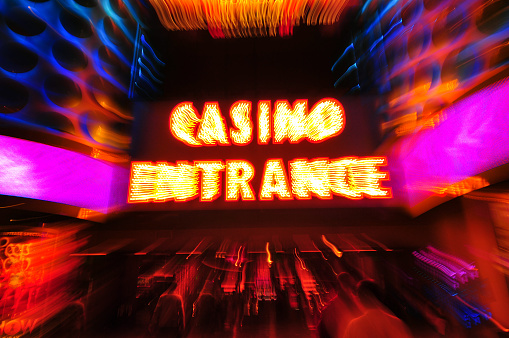 The neon entrance sign of a casino in Las Vegas, Nevada, southwest USA