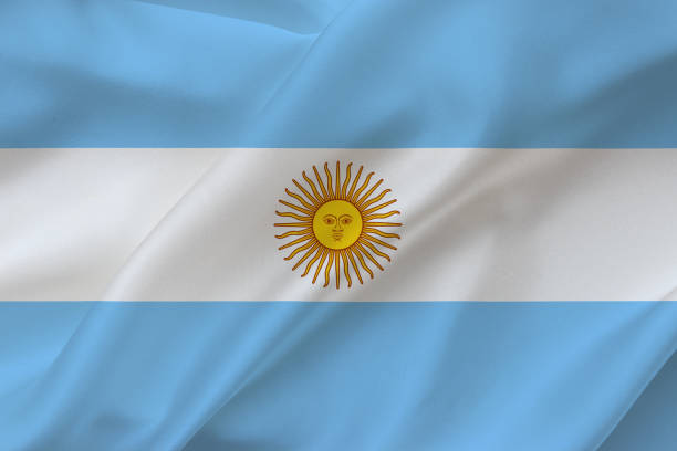 istock Argentina flag on waving silk background. 1398530367
