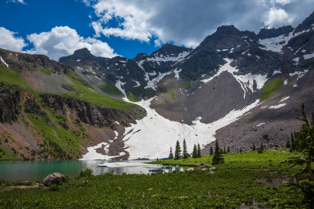 istock Blue Lake in the mountains with afternoon clouds 1398533471