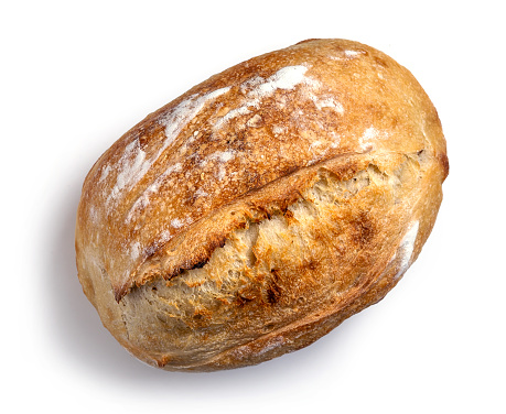 freshly baked bread isolated on white background, top view