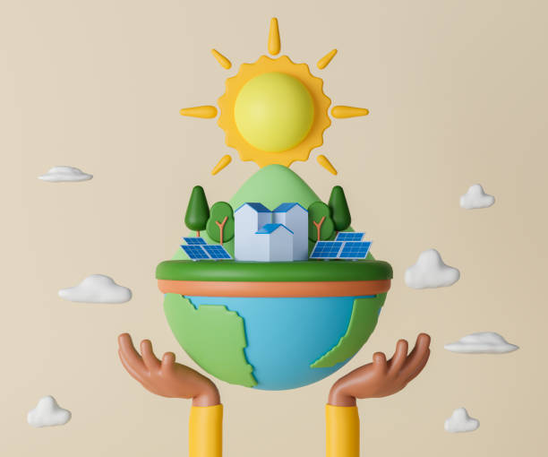 ilustración de energía solar de renderizado en 3d. - human hand digitally generated image energy green fotografías e imágenes de stock