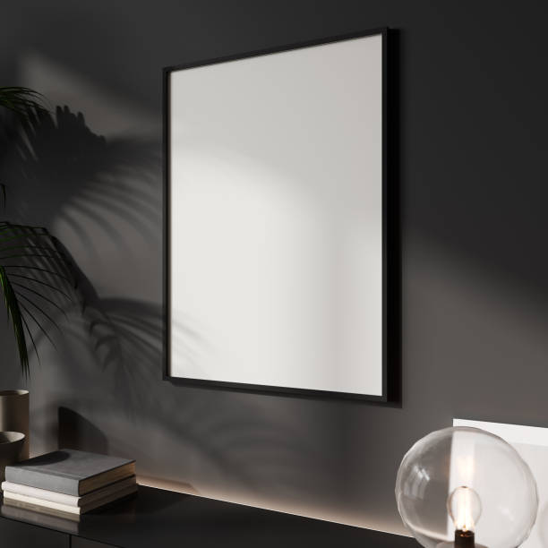 istock 3d render of a modern black mockup interior with frame on an empty wall and decoration, 3d rendering 1398540946