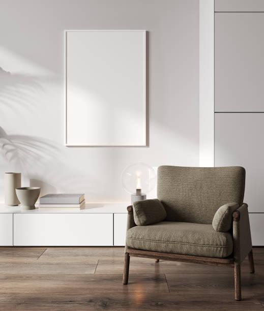 istock Blank frames mock up in modern living room interior, minimalist style, 3d rendering 1398540959