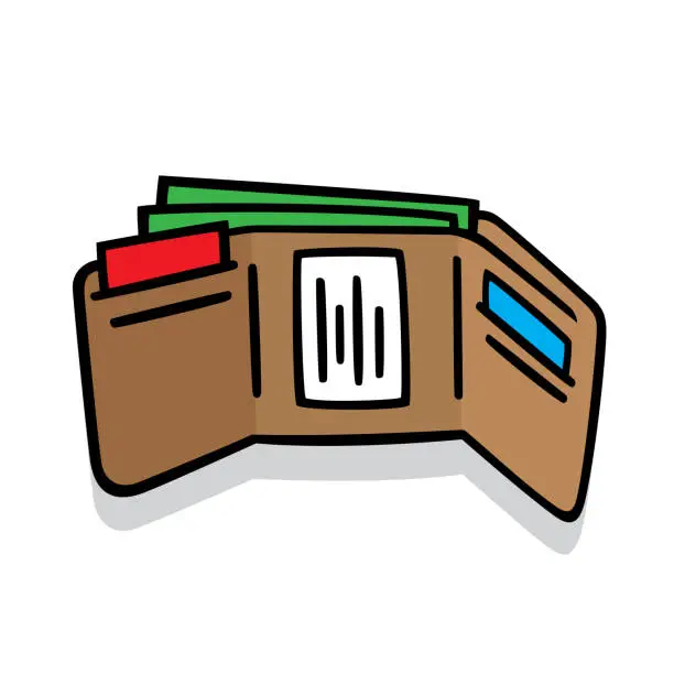 Vector illustration of Wallet Open Doodle 6