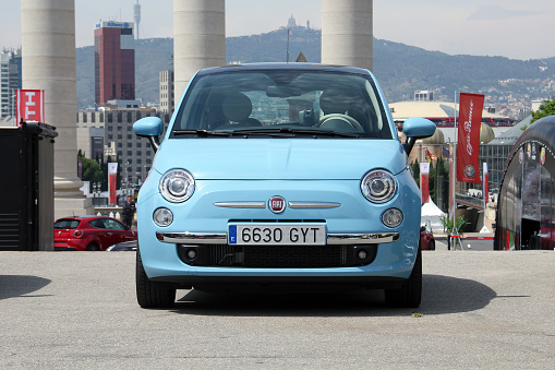 Barcelona, Spain - 12 May, 2011: Fiat 500 parked on a street. This model is the most popular city car in Europe.