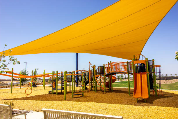 Children's Playground Equipment With Yellow Canopy