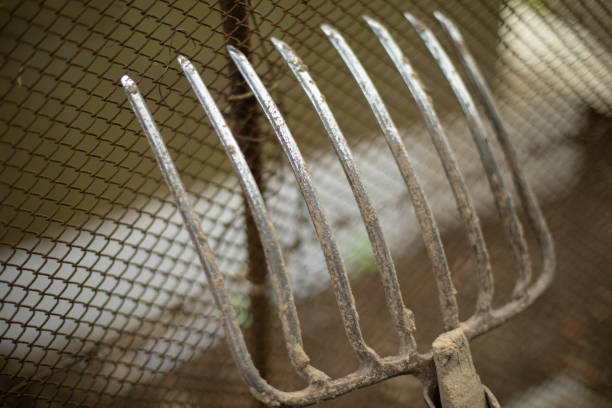 Angry farmer threatening with pitchfork.
