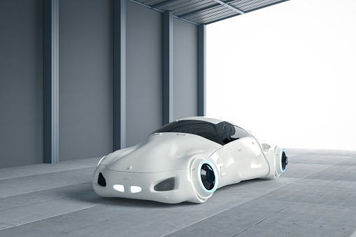 3d rendering driverless car or autonomous car parking