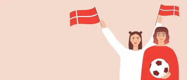 Vector illustration of Football fans from Denmark with flags