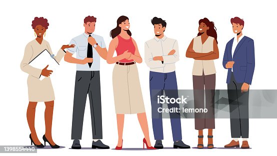 istock Business People Male and Female Characters Team Stand Together. Businessmen and Businesswomen Joyful Managers Colleagues 1398554440