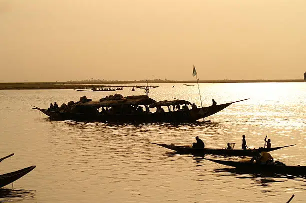 Romantic sunset atmosphere at river Niger in Mali.
