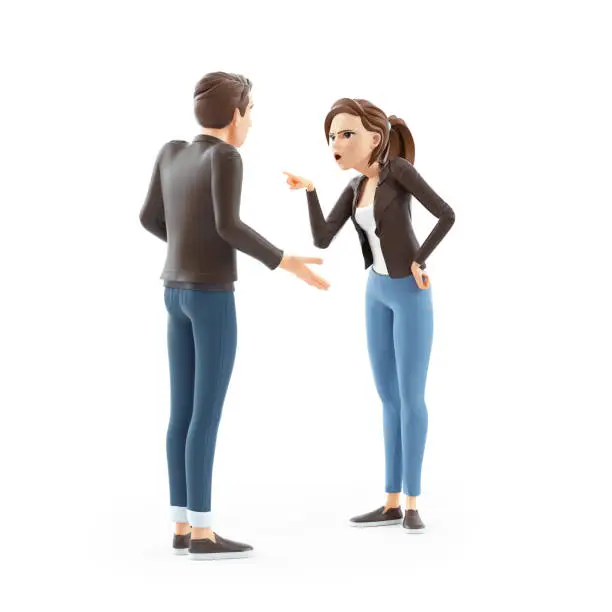 Photo of 3d cartoon woman being angry at man