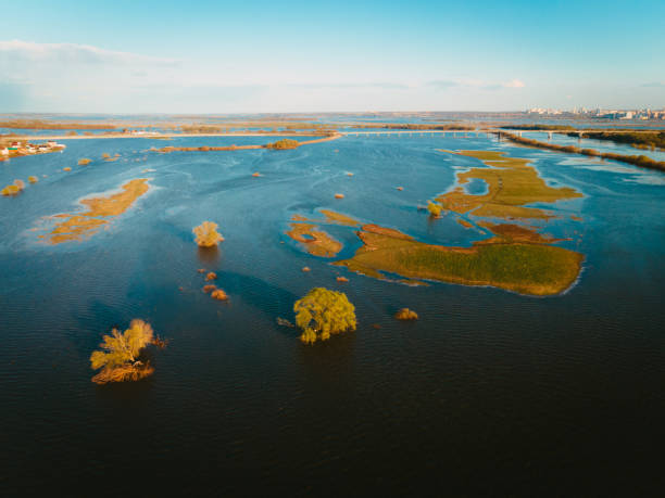 istock Aerial view of the river flood 1398562844