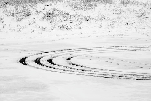 Wheel tracks in Winter, Valley Forge National Historic Park, Pennsylvania, USA