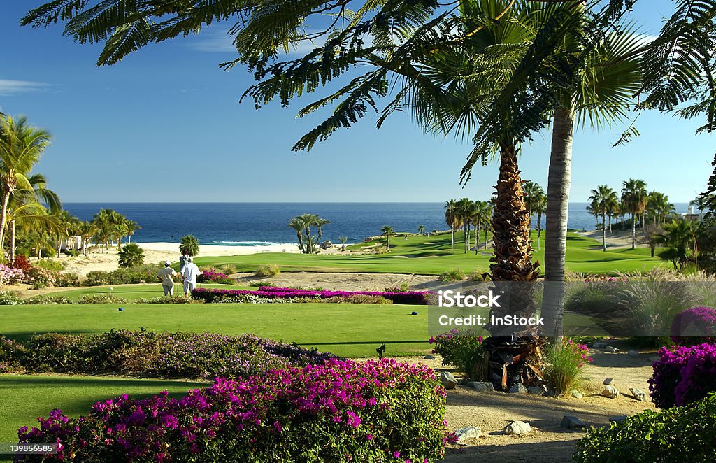 Seaside Golf Resort Golfers teeing off at a Mexican seaside resort Golf Stock Photo