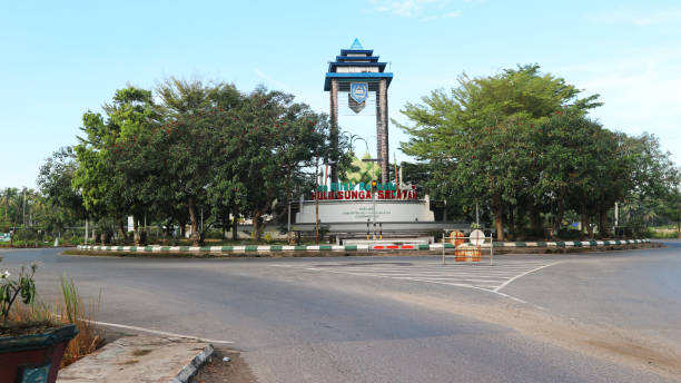 Tugu roundabout "Ketupat" is a landmark of the town of "Kandangan" in Hulu Sungai Selatan Regency stock photo