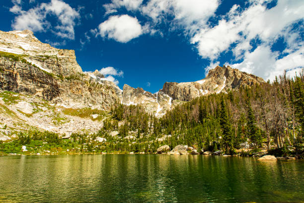 istock Dramatic nature scene with bright colored glacial lake reflecting mountains. 1398572198