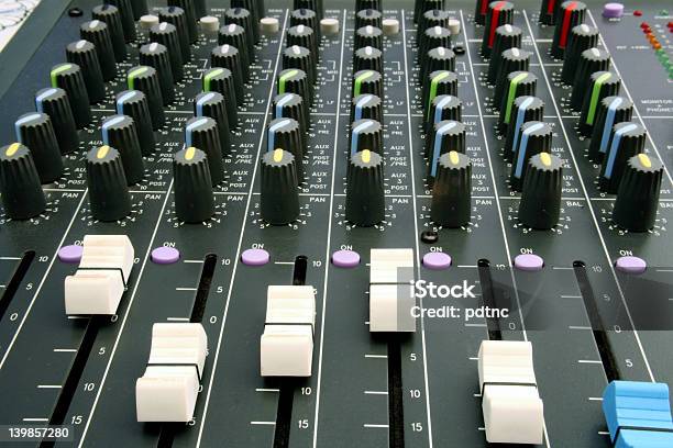 Sliders On Audio Mixer Stock Photo - Download Image Now - Audio Equipment, Control, Control Panel