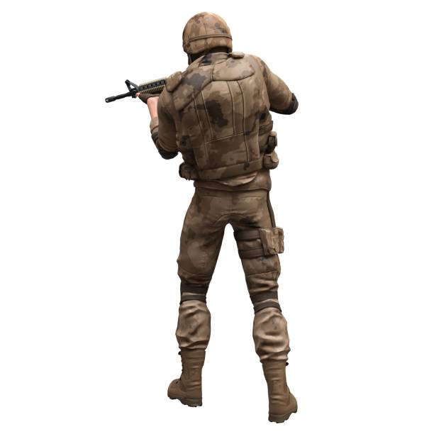 istock Soldier with a machine gun isolated white background 3d illustration 1398579789