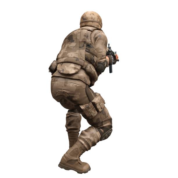 istock Soldier with a machine gun isolated white background 3d illustration 1398580405