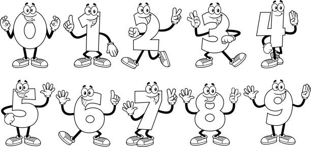 Outlined Funny Numbers Cartoon Characters. Vector Collection Set Outlined Funny Numbers Cartoon Characters. Vector Collection Set Isolated On White Background 2590 stock illustrations