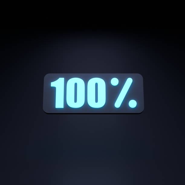istock One hundred percent battery, power icon on a black background. 3D rendering illustration. 1398583049