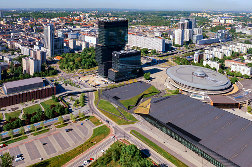 Aerial view of Katowice Silesia in Poland taken near by Wojciecha Korfantego street