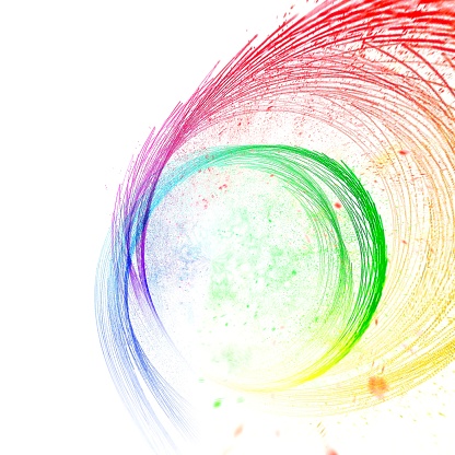 Illustration of a vortex of lines drawn with colorful paint