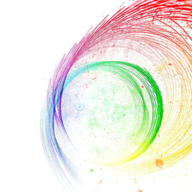 ilustração de um vórtice de linhas desenhadas com tinta colorida - spiral circle paint splashing - fotografias e filmes do acervo