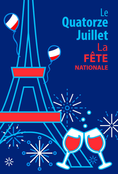 파리에서 바스티유의 날 축하 - blue background french culture european culture france stock illustrations