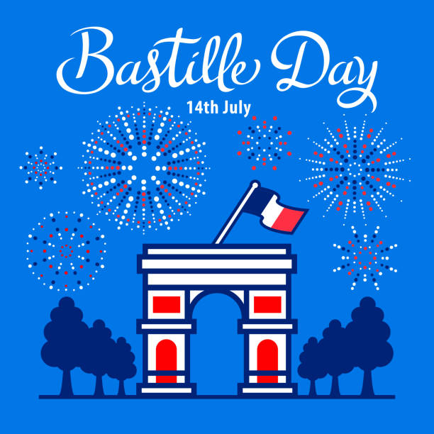 ilustraciones, imágenes clip art, dibujos animados e iconos de stock de fuegos artificiales de celebración del día de la bastilla - blue background french culture european culture france