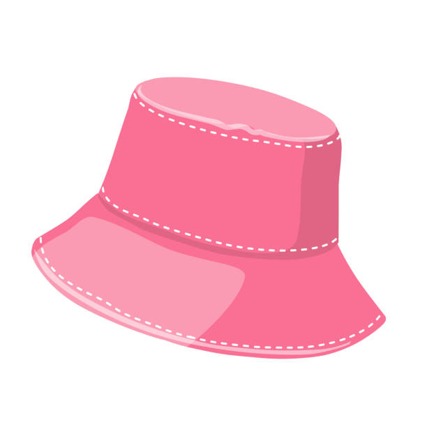 Pink panama hat isolated on white background.  Women's and men's accessory.  Hat in cartoon style. Pink panama hat isolated on white background.  Women's and men's accessory.  Hat in cartoon style. Vector illustration. bucket hat stock illustrations