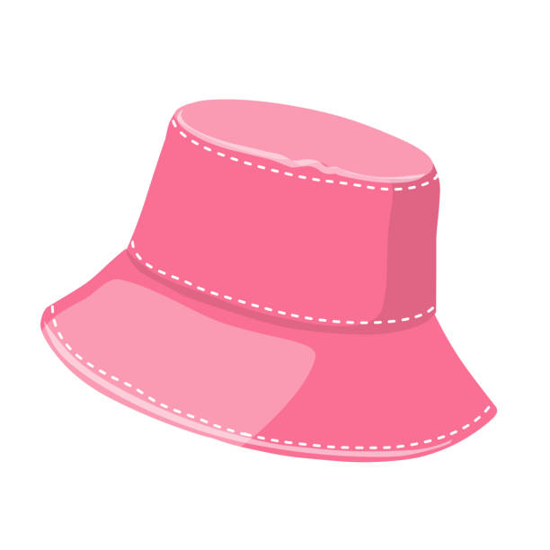 Pink panama hat isolated on white background. Women's and men's accessory. Hat in cartoon style. Pink panama hat isolated on white background. Women's and men's accessory. Hat in cartoon style. Vector illustration. bucket hat stock illustrations