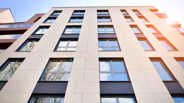 istock Modern luxury residential flat. Modern apartment building on a sunny day. 1398591866
