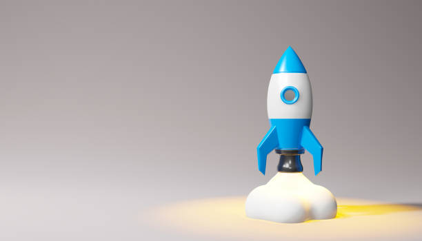 istock 3d render of rocket icon on grey background with copy space for text.Digital image illustration. 1398592627