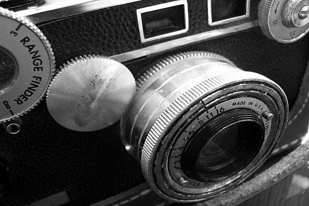 istock Vintage rangefinder camera in black and white 139859306
