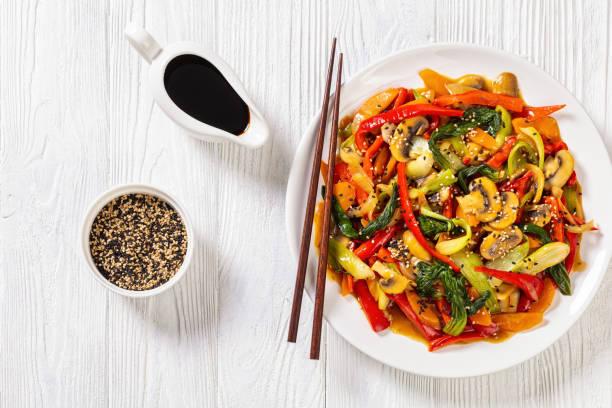 istock Stir Fry Vegetables on white plate, top view 1398597926