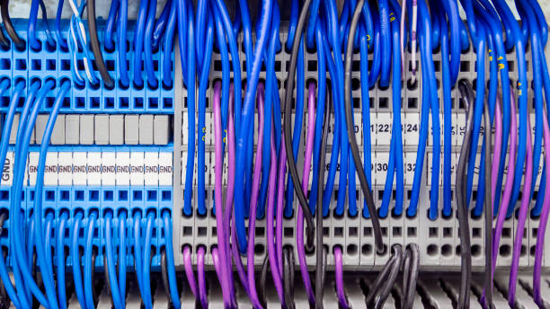 istock Terminal of control . Control panel assembly with many wires and terminal box, ground terminal,personal earth terminal 1398598208